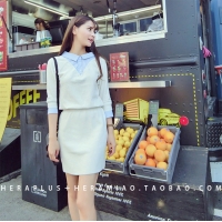 Đầm len cổ phối sơ mi 