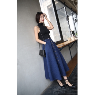 Chân váy maxi jean phối nút