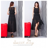 Đầm maxi voan xếp ly 