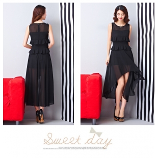 Đầm maxi voan xếp ly 