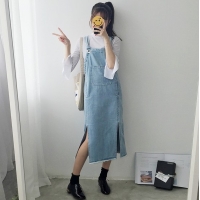Chân yếm jeans dài xẻ tà