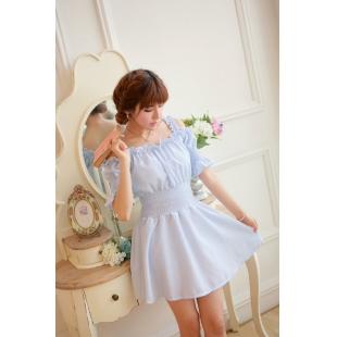 Đầm caro xanh trể vai