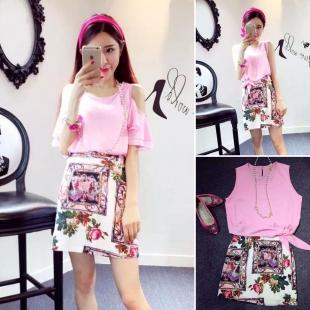 Set áo hồng chân váy hoa