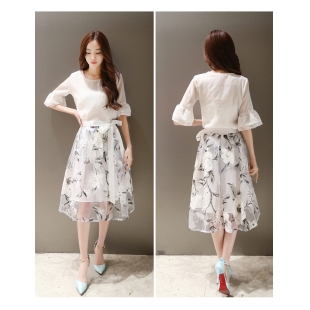 Set áo voan chân váy hoa điệu đà