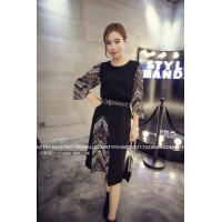 Bộ đầm suông phối áo len ấm áp